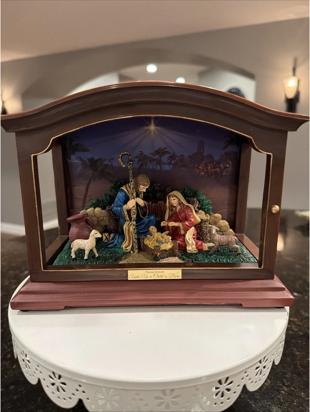 Thomas Kincaid Nativity Scene Lights & Narration Unto Us A Child Is Born Wrks